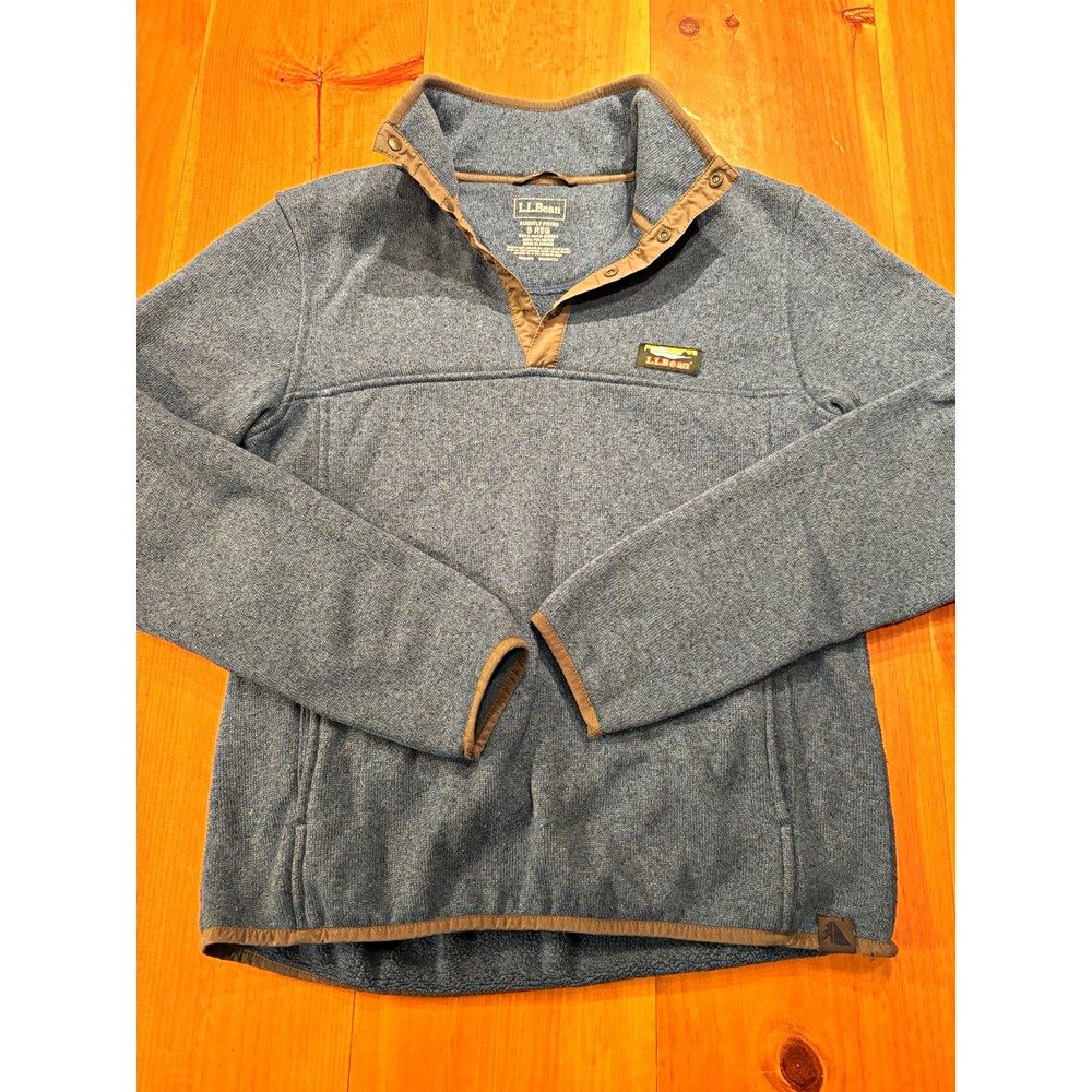 L.L.Bean Men's Small Fleece Pullover Blue Gray Snap Mock Neck 1/4 Button Jordan